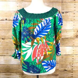 Jealous Tomato Green‎ Tropical Leaf Print Blouse M